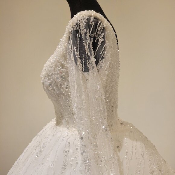 Sparkling White Wedding Dress Gown with Sequin and Beaded Embellishments - Picture 8 of 16